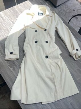 Cream Double-Breasted Trench Coat with Black Buttons
